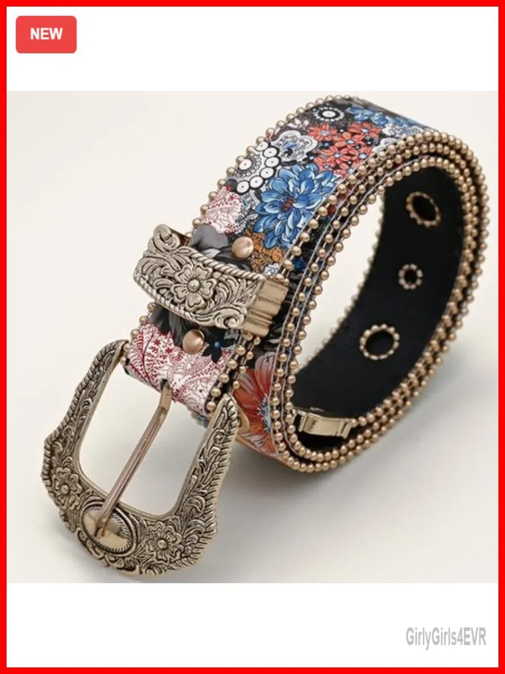 Women's Floral Western Belt Faux Leather Vintage Carved Buckle Cowgirl